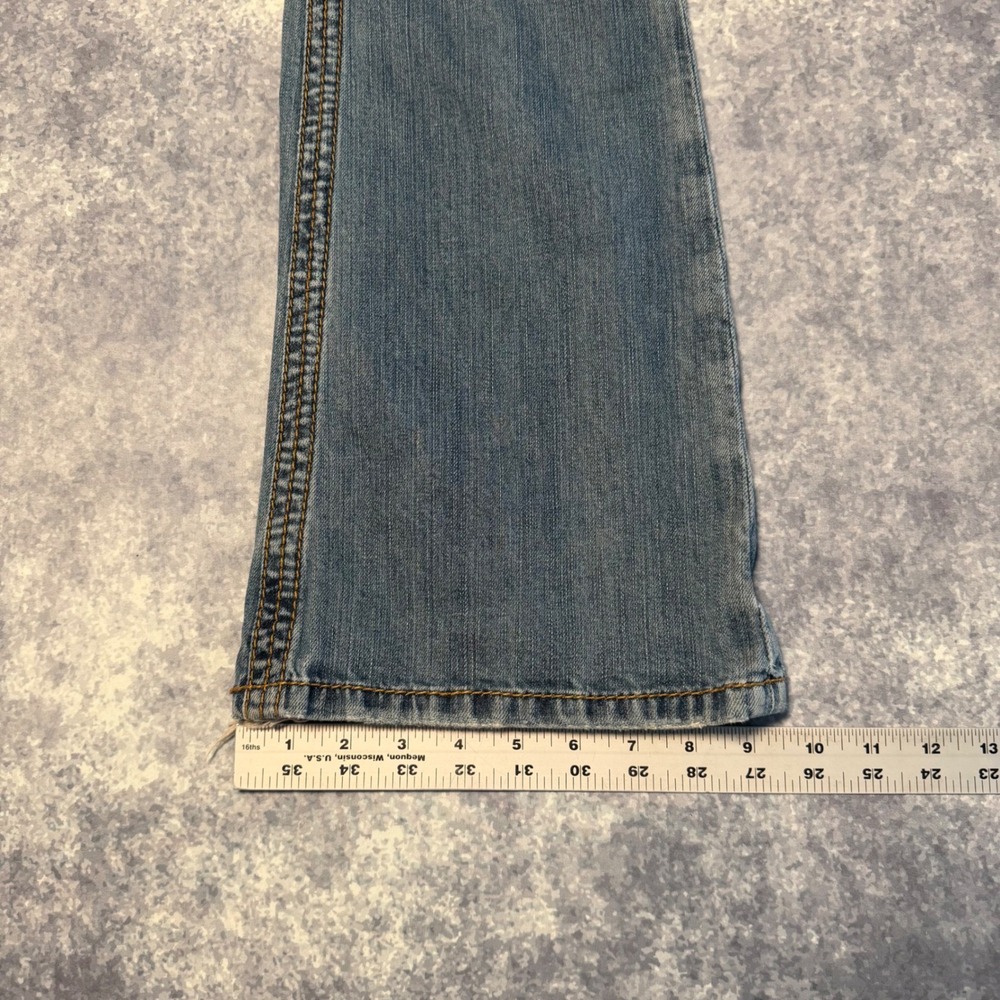 Y2K Stitch's Women Blue Distressed Bootcut Jeans Size 28 Low Rise Flap Pocket - Picture 6 of 8